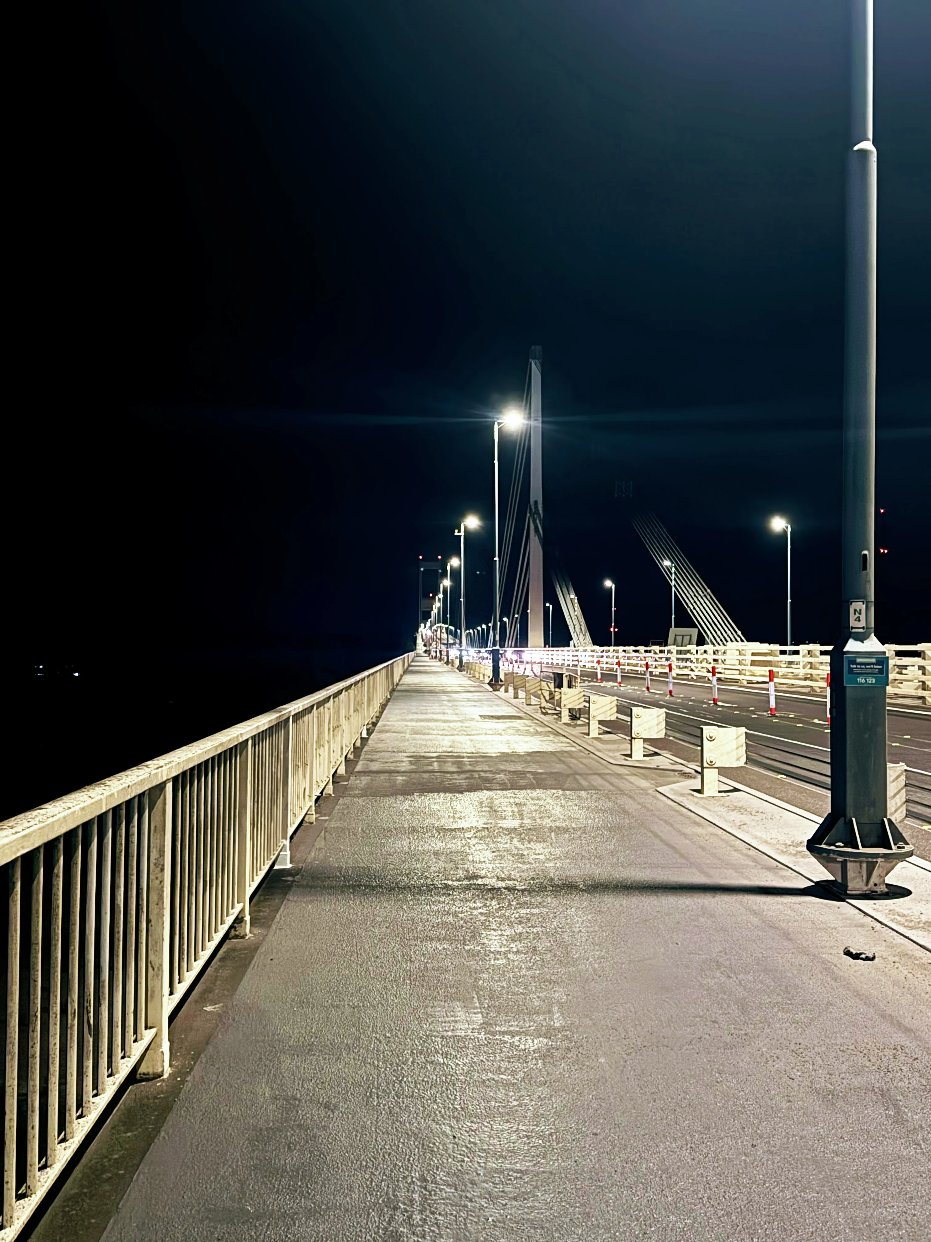 After endless darkness, reaching the Severn Bridge across the estuary. Once across, it's back to darkness.